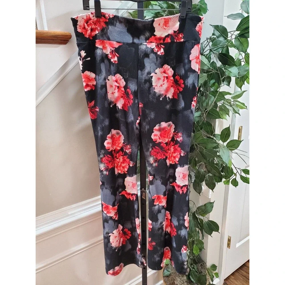 No Boundaries Women's Black Floral Polyester Mid Rise Pull On Trouser Pant 3XL - Picture 4 of 9